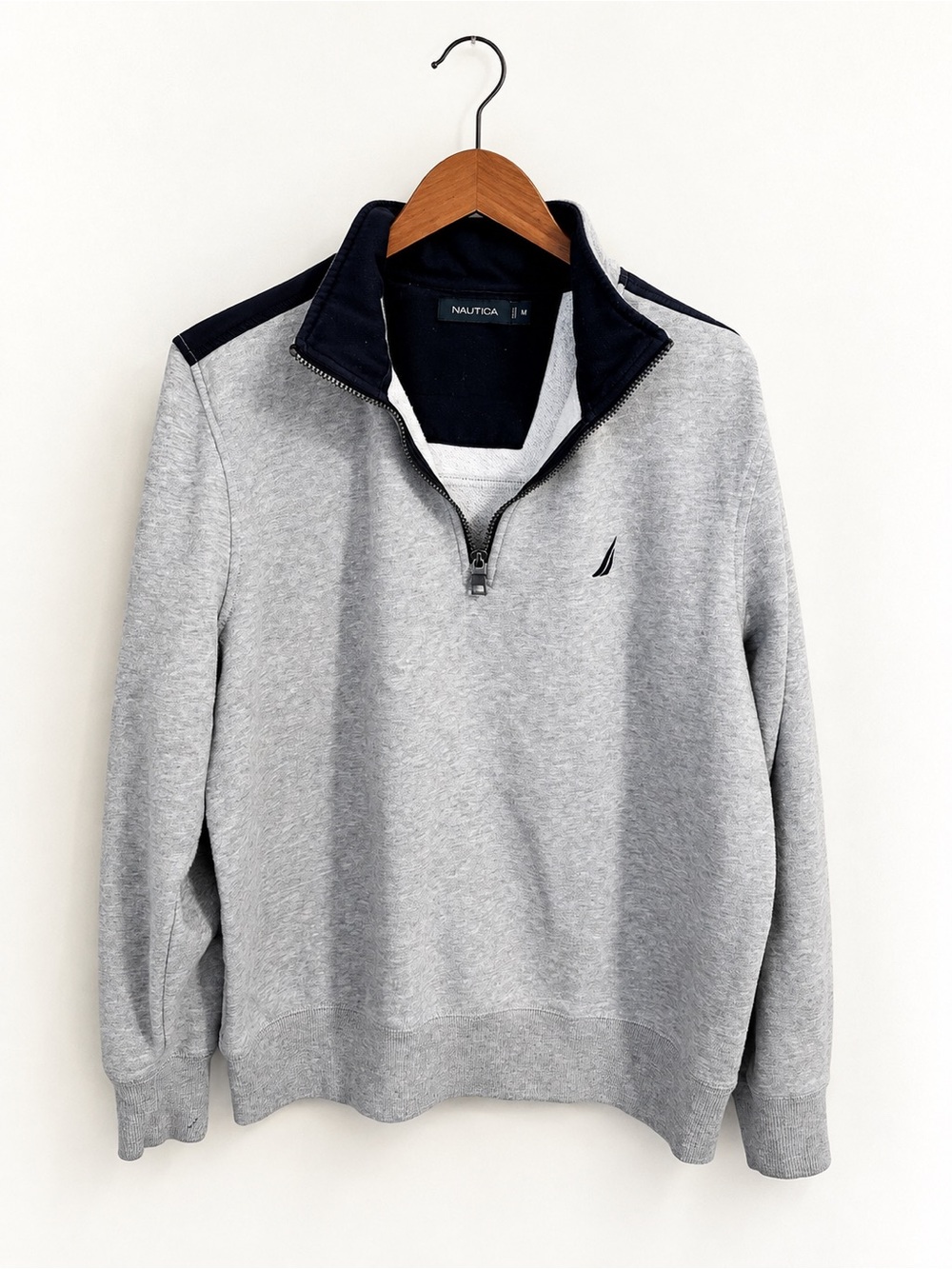 Nautica M Gray Black Quarter Zip Pullover Colorblock Embroidered Logo